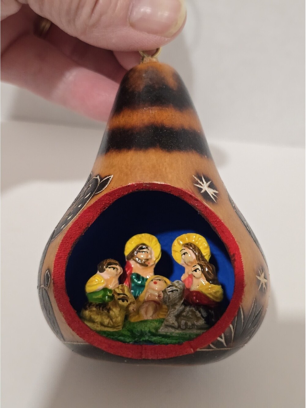 New Christmas Nativity Holy Family Scene Handmade Gourd Ornament Mexico